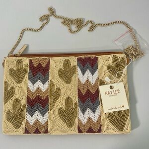 Kay Lee Beaded Wristlet - Cream, Brown, Gold, and Purple
